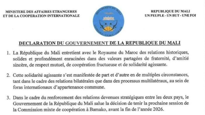Sahara marocain : le Mali retire sa reconnaissance de la « rasd » et appuie le plan d’autonomie